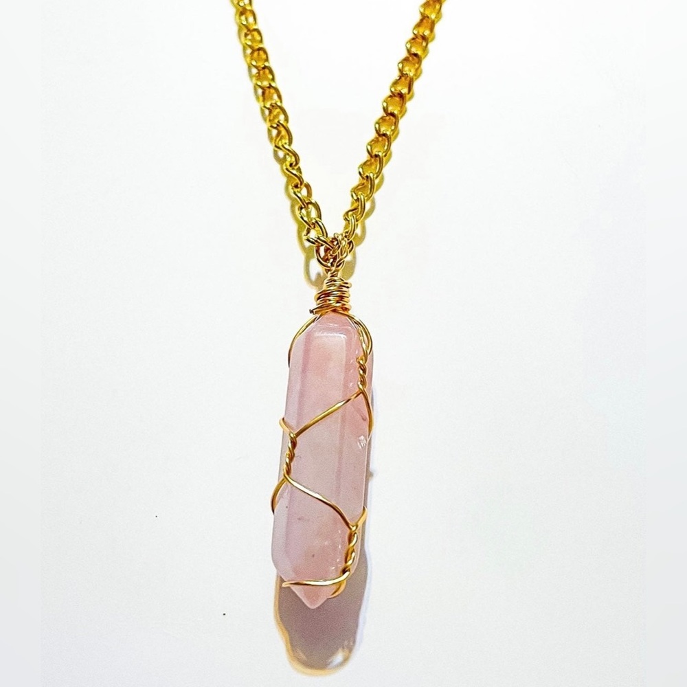 Wire Wrapped Rose Quartz Crystal Necklace